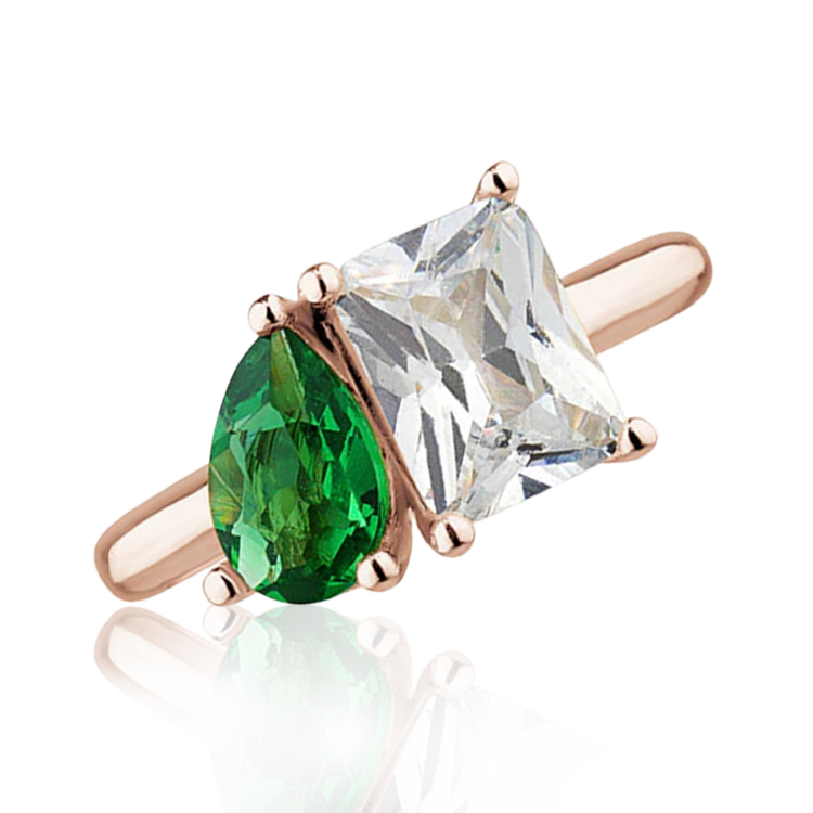 "Toi Et Moi" Emerald & White Topaz Ring