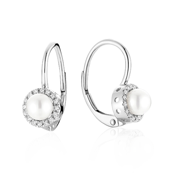 Cultured Freshwater Pearl & Diamonds Dangle Earrings