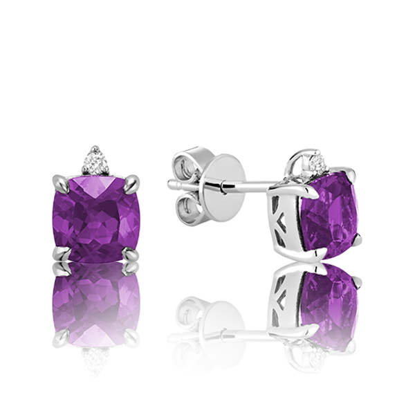 Solitaire Cushion Gemstone & Diamond Stud Earrings (11 Colors Available)