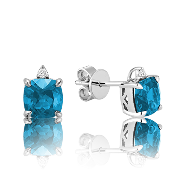 Solitaire Cushion Gemstone & Diamond Stud Earrings (11 Colors Available)