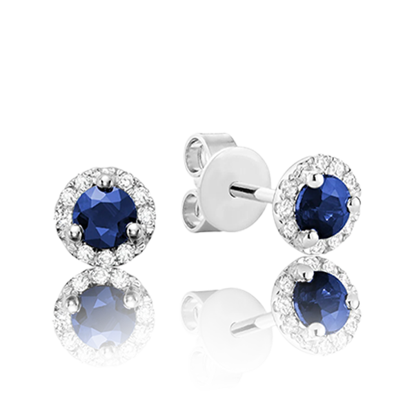 Precious Stone & Diamond Halo Stud Earrings (5 Colors)