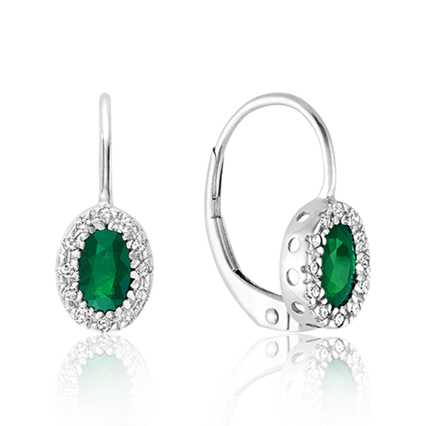 Precious Stone & Diamond Halo Dangle Earrings ( 7 colors )