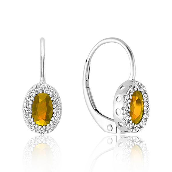 Precious Stone & Diamond Halo Dangle Earrings ( 7 colors )