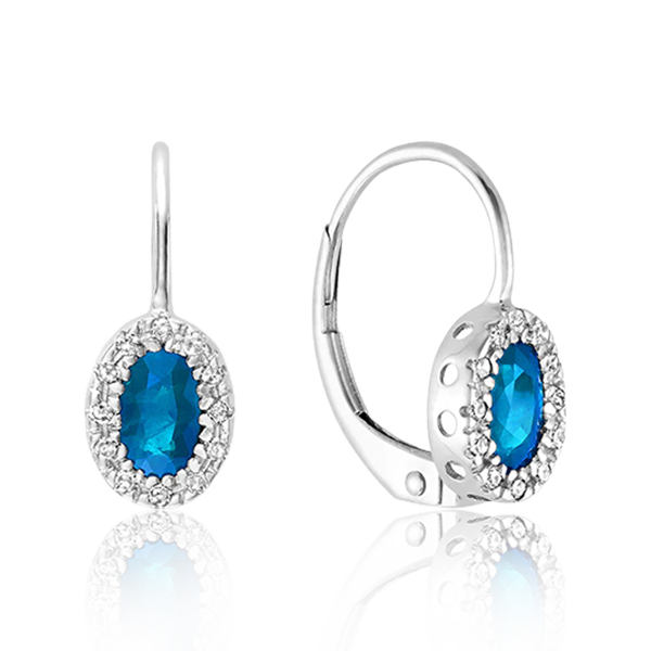 Blue Sapphire & Diamond Halo Dangle Earrings ( 7 Colors Available )