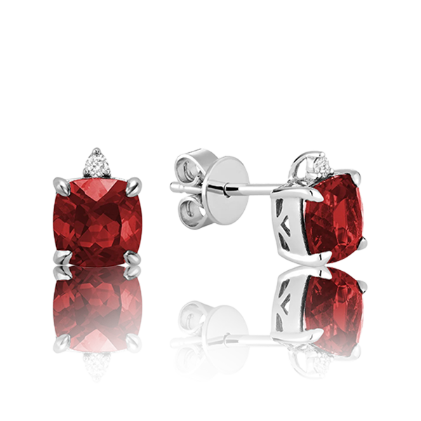 Solitaire Cushion Gemstone & Diamond Stud Earrings (11 Colors Available)