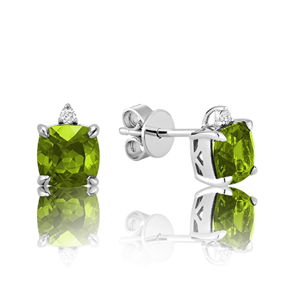 Solitaire Cushion Gemstone & Diamond Stud Earrings (11 Colors Available)