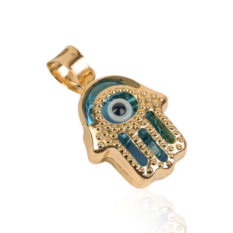 "Evil Eye Hamsa Pendant" In Yellow Gold