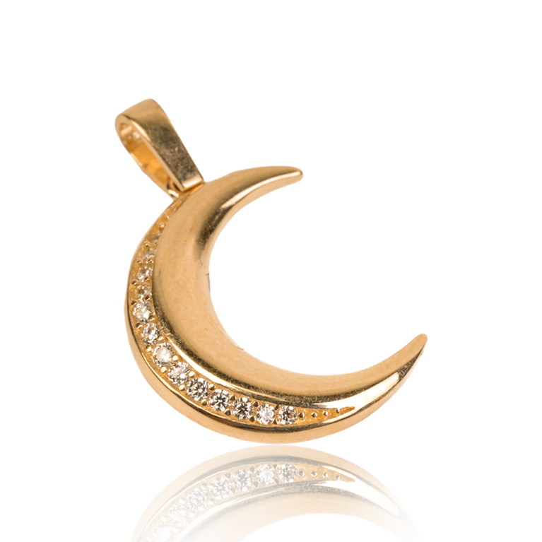 "The Moon" With Dazzling CZ In 10k Yellow Gold