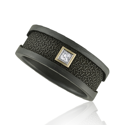 "AWARD WiNNER" Noir Gold Men's Wedding Band