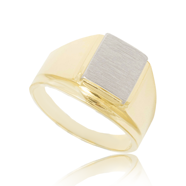 Brush Finish 2-Tone Men Ring In Yellow Gold