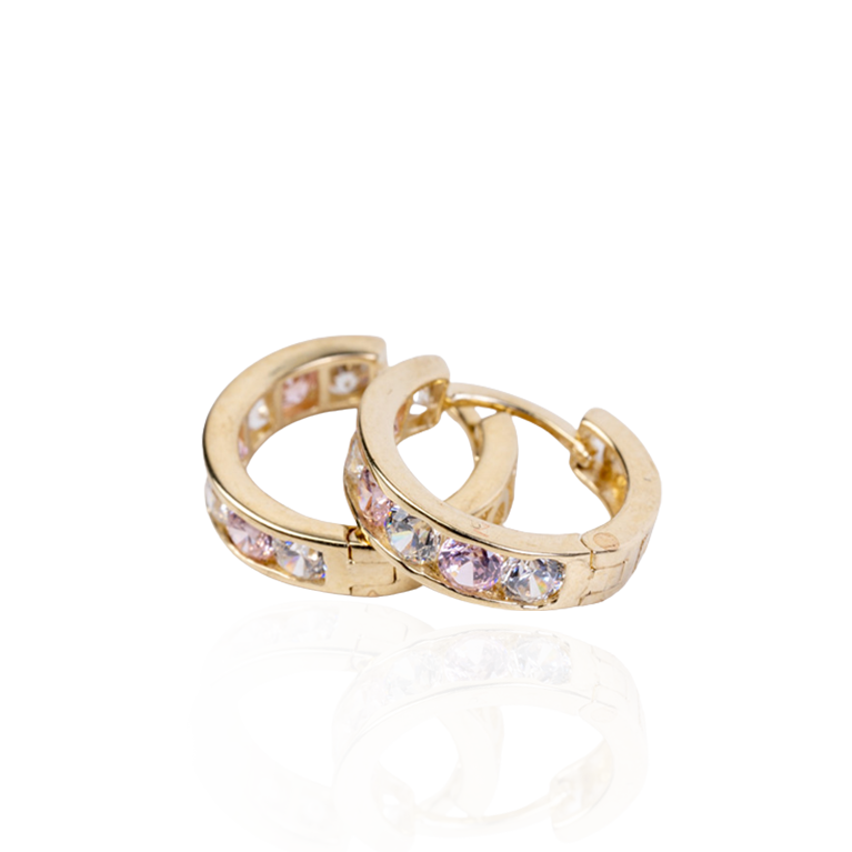 CZ Rubellite Huggie Hoops Earrings