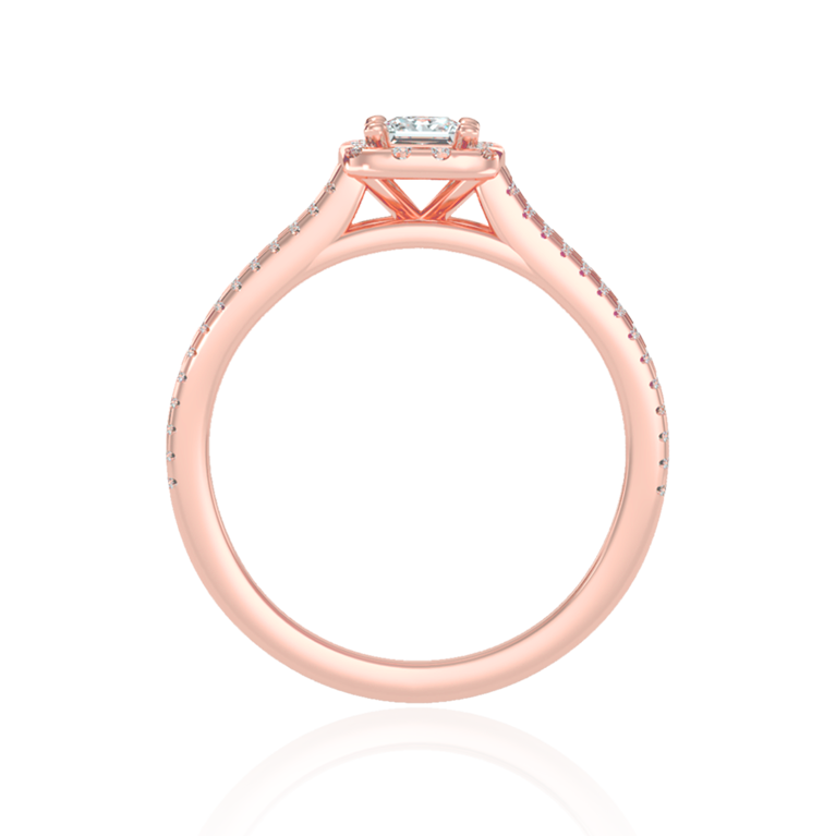 "Trilogy" Halo Engagement Ring In Rose Gold