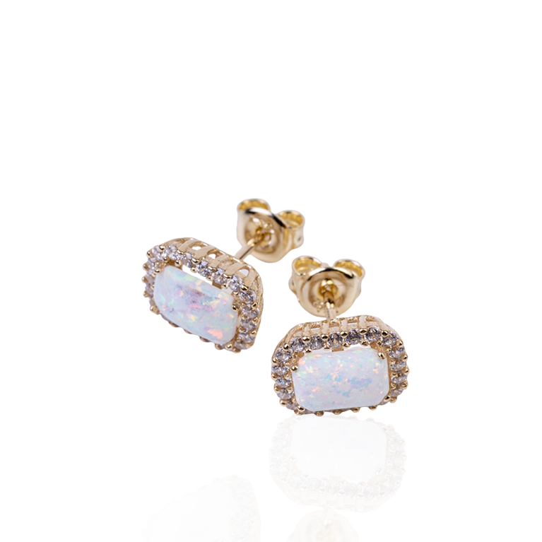 Cushion Halo Opal Earring