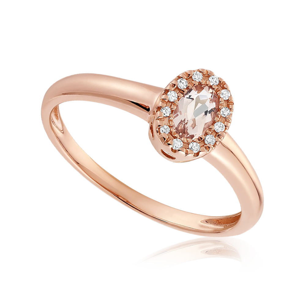 Oval Morganite and Diamond Halo Ring