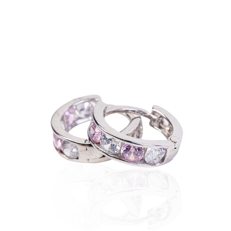 White Gold Rose Cubic Zirconia Huggie Earrings