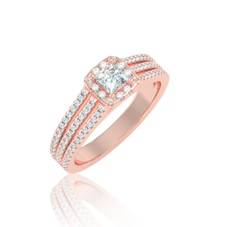 "Trilogy" Halo Engagement Ring In Rose Gold