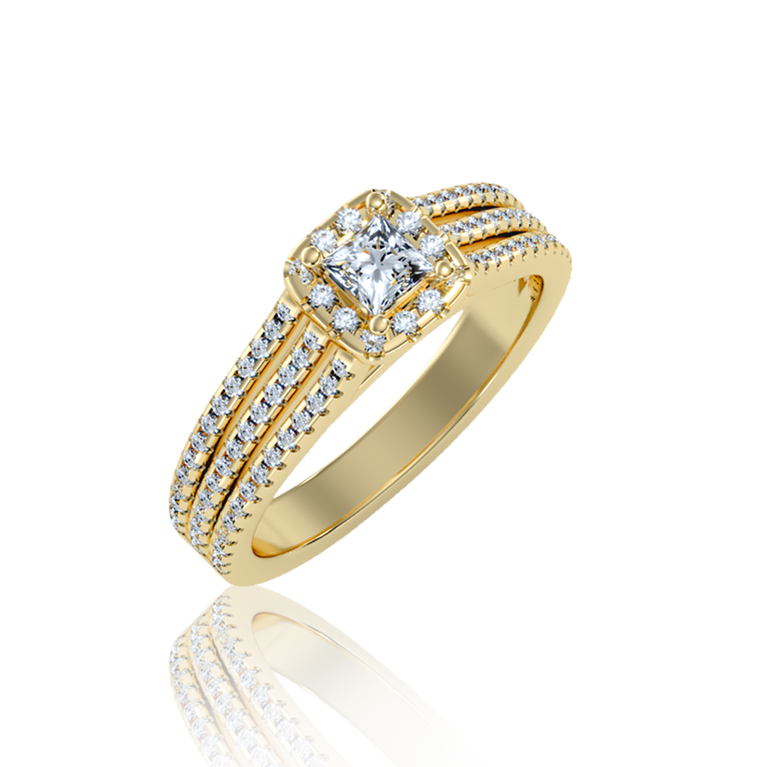 "Trilogy" Halo Engagement Ring In Yellow Gold