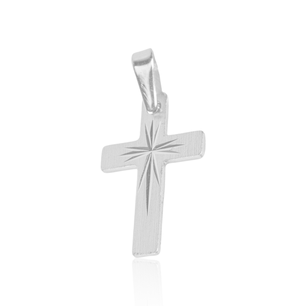 10k White Gold Diamond Cut Cross