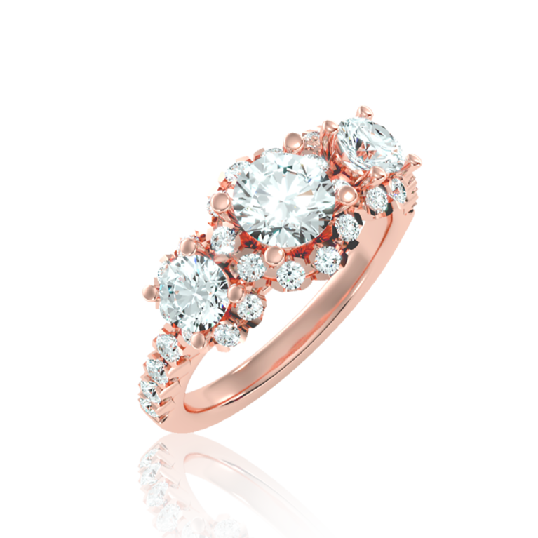 Luxury Trilogy Diamond Ring In Rose Gold