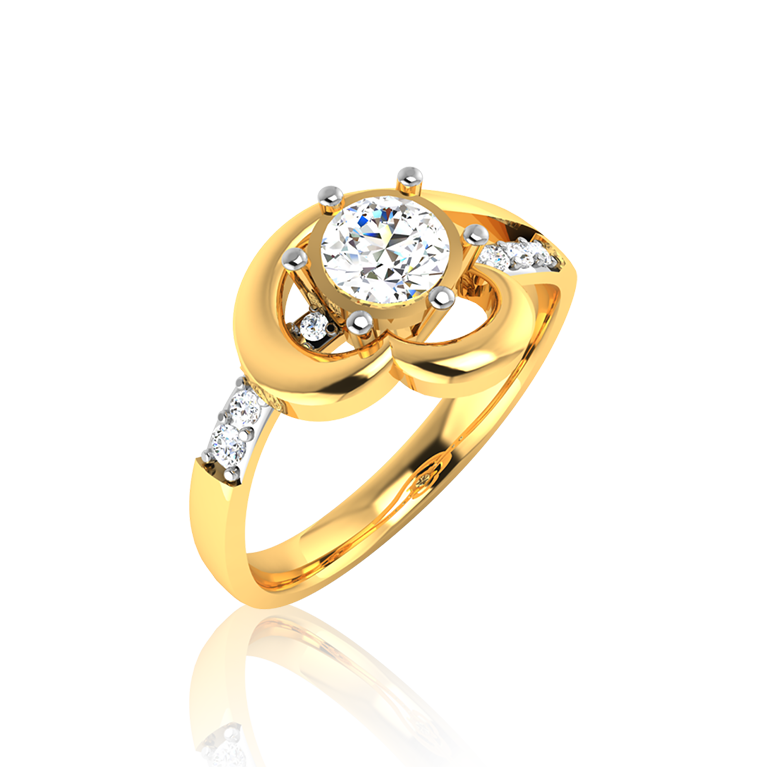 Elegant Flower-Heart Solitaire In Yellow Gold Ring