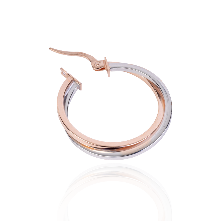 2-Tone White & Rose Gold Hoop Earrings