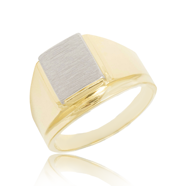 Brush Finish 2-Tone Men Ring In Yellow Gold