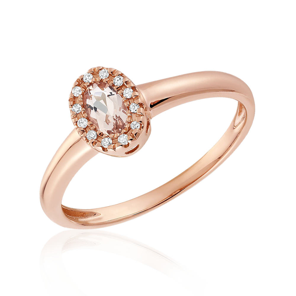 Oval Morganite and Diamond Halo Ring