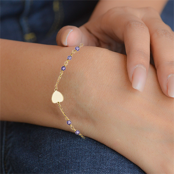 Purple Beaded Heart Bracelet