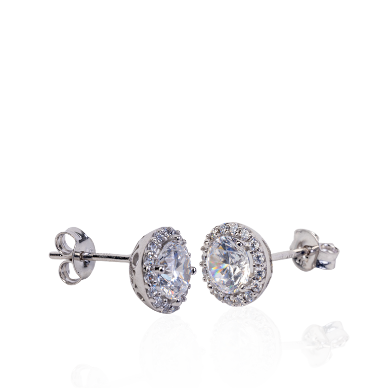 CZ Halo Stud Earrings