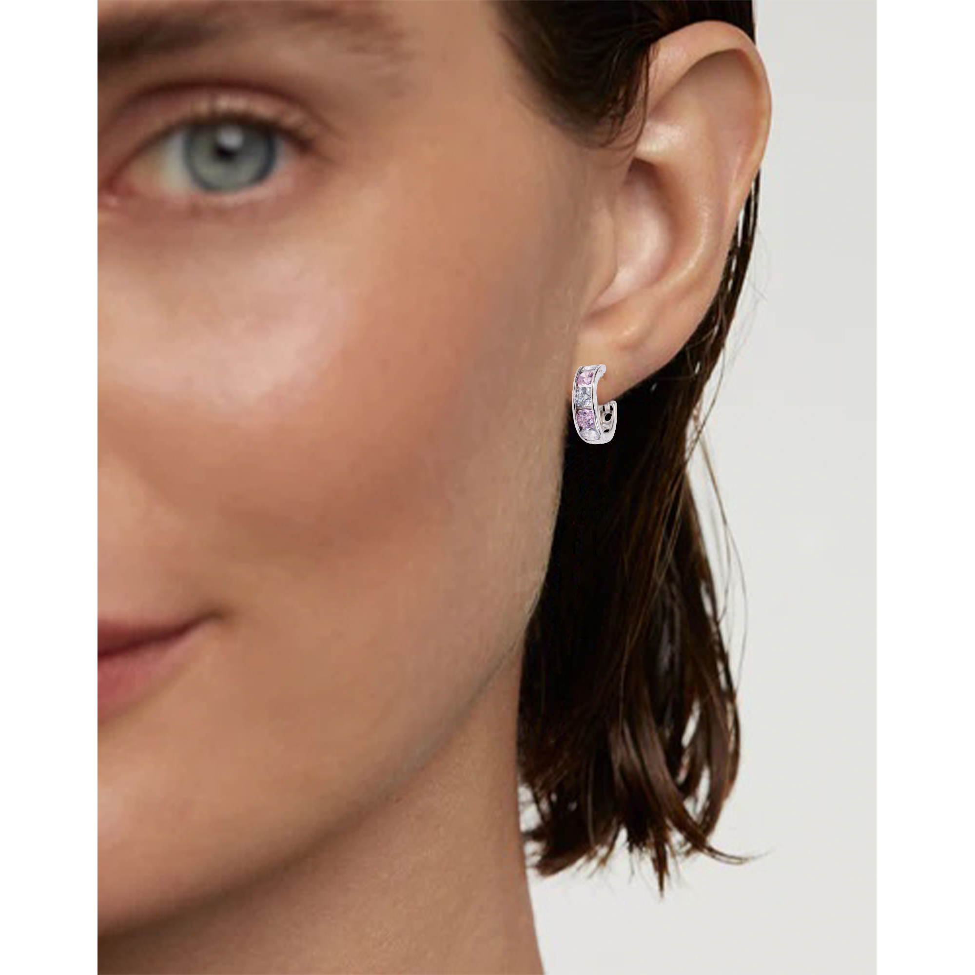 White Gold Rose Cubic Zirconia Huggie Earrings