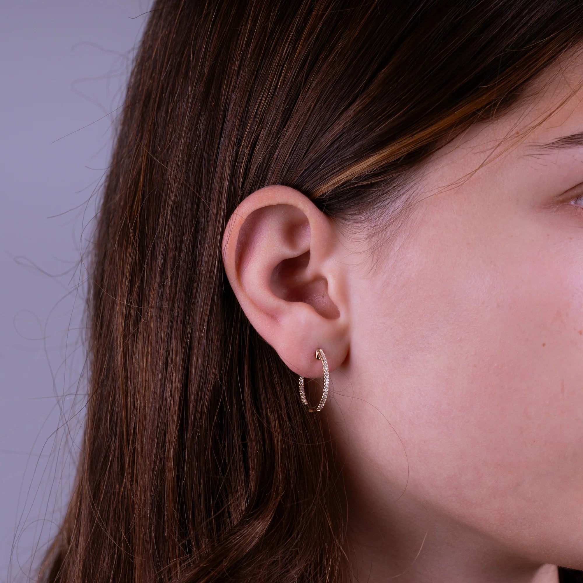 Diamond Hoop Earrings In White, Yellow & Rose Gold