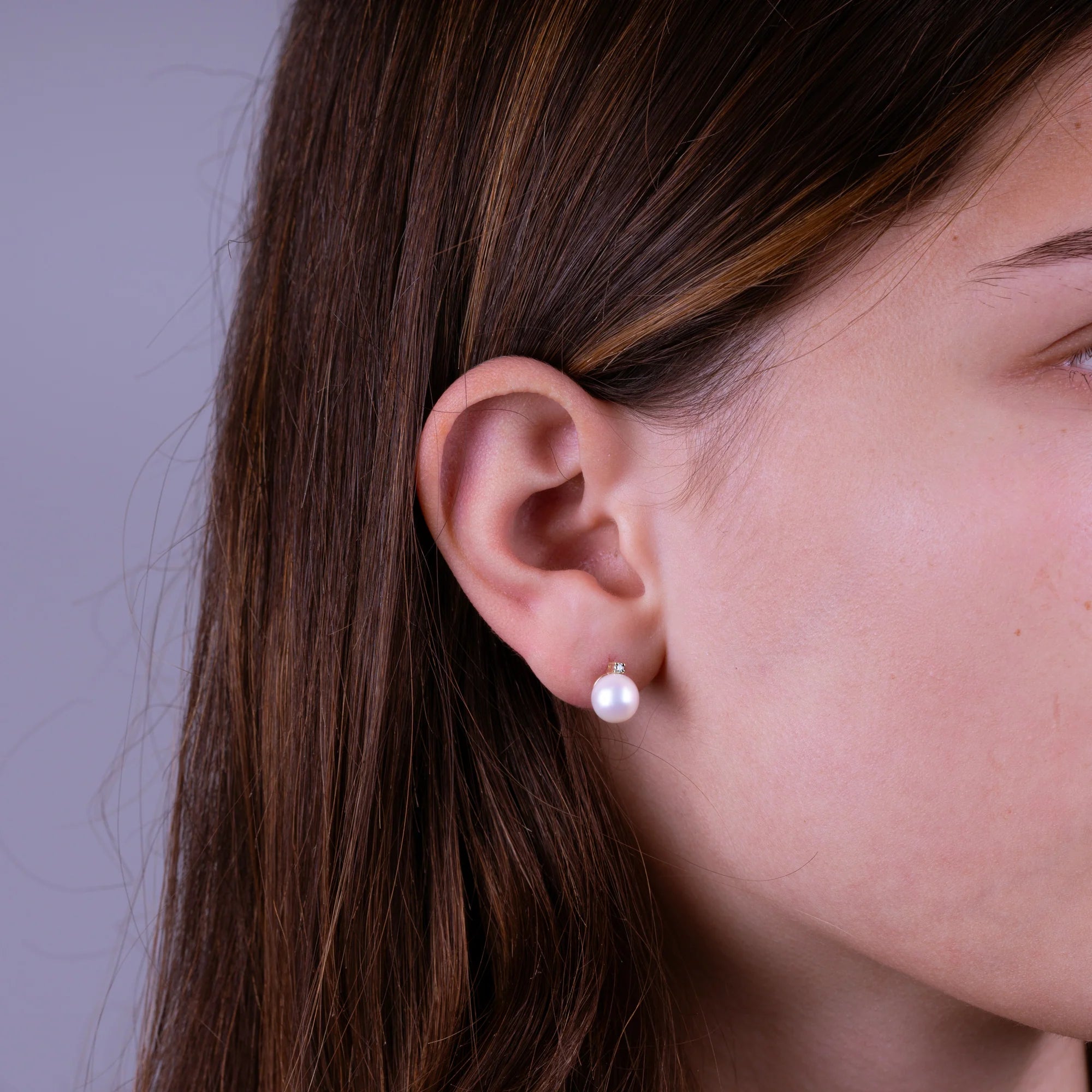 Cultured Freshwater Pearl & Diamond Stud Earrings