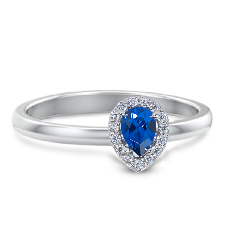 Pear Halo Blue CZ Engagement