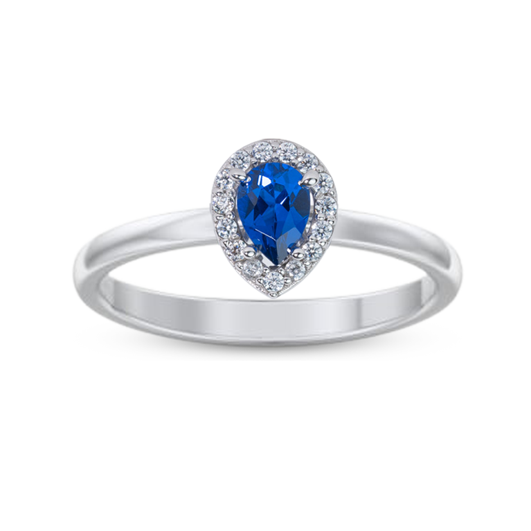 Pear Halo Blue CZ Engagement