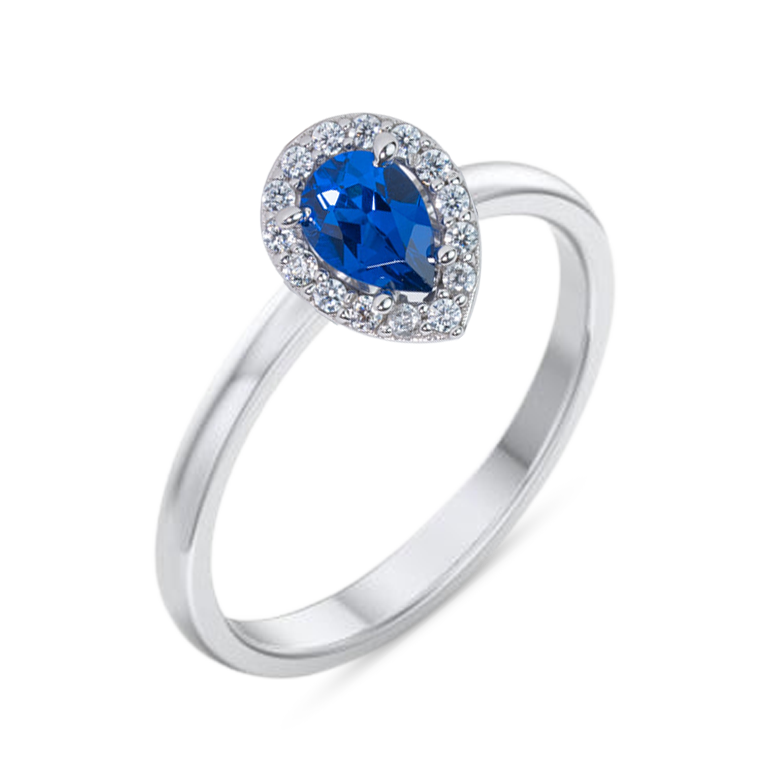 Pear Halo Blue CZ Engagement