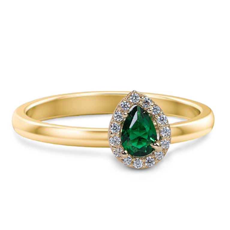 Emerald CZ Halo Pear Shape Ring