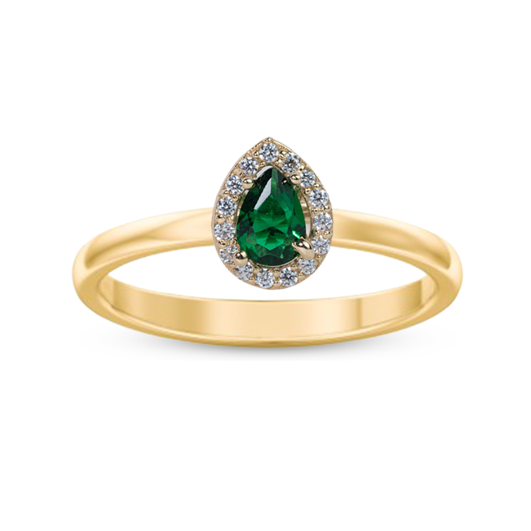 Emerald CZ Halo Pear Shape Ring