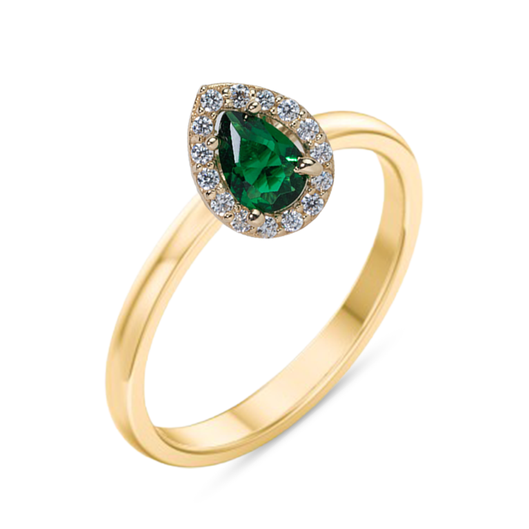 Emerald CZ Halo Pear Shape Ring