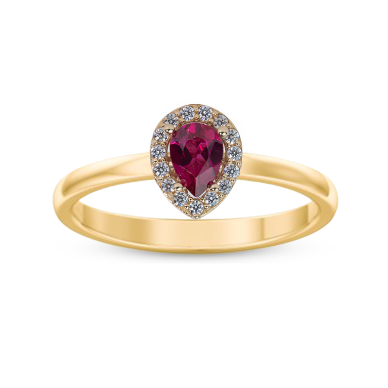 Pear Halo Red CZ Engagement