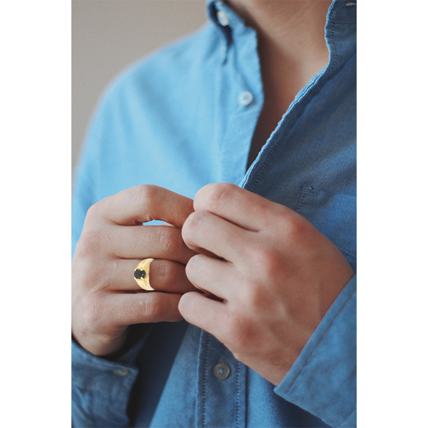 Mini Tiger Eye Men's Gold Ring