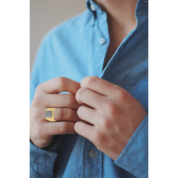 Man Millgrain Contour Ring In Yellow Gold