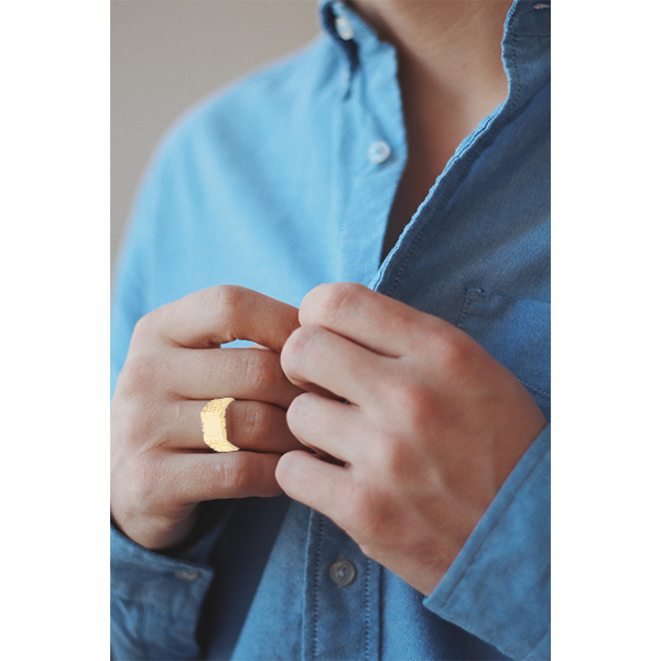 Yellow Casted Square Nugget Ring with brush finish on top