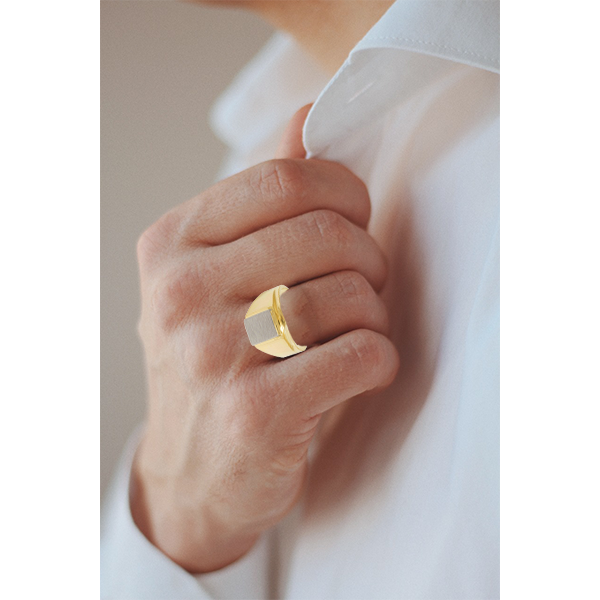 Brush Finish 2-Tone Men Ring In Yellow Gold