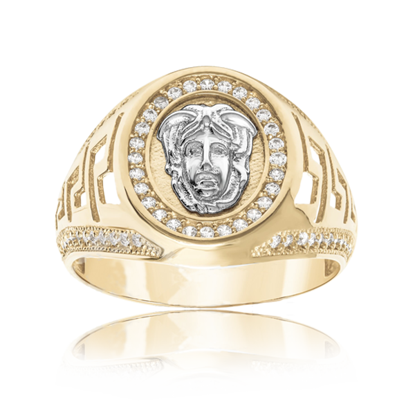 Greek Medusa Men's CZ Gold Ring