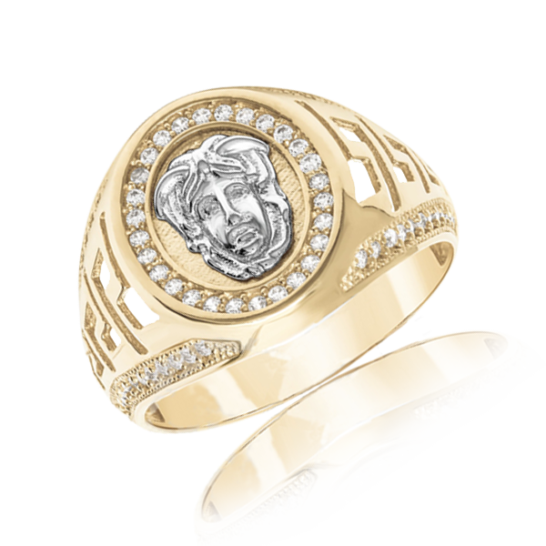 Greek Medusa Men's CZ Gold Ring