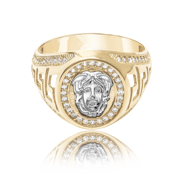 Greek Medusa Men's CZ Gold Ring