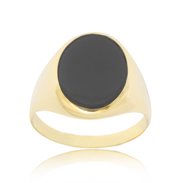 Men's Black Onyx Oval Gold Ring