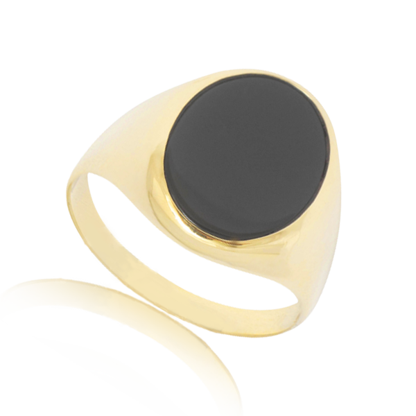 Men's Black Onyx Oval Gold Ring