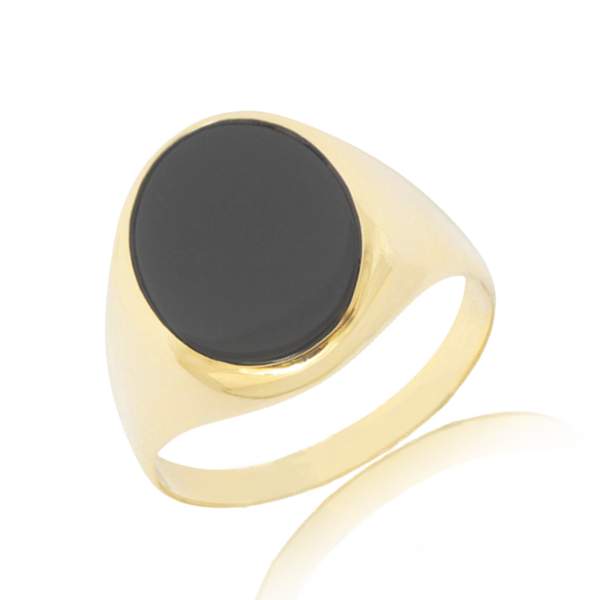 Men's Black Onyx Oval Gold Ring