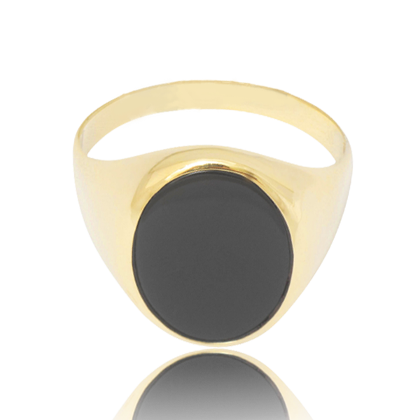Men's Black Onyx Oval Gold Ring